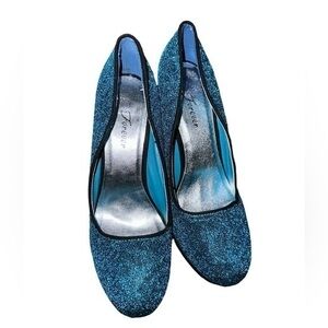 Fashion Glitter Blue Velvet High Heels, size 8.5